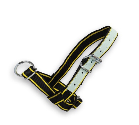 Halster show kalf zwrt-geel m. leer 40mm