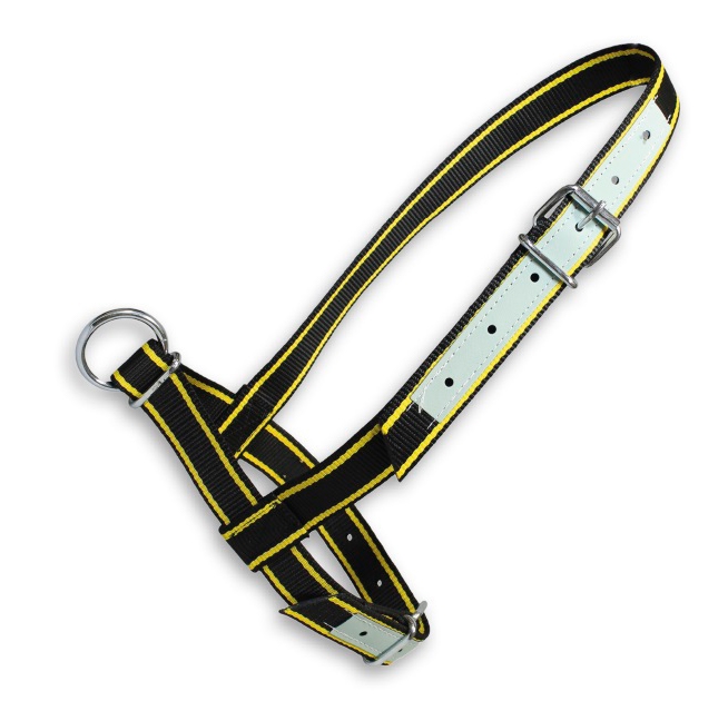 Halster show koe zwrt-geel met leer 40mm